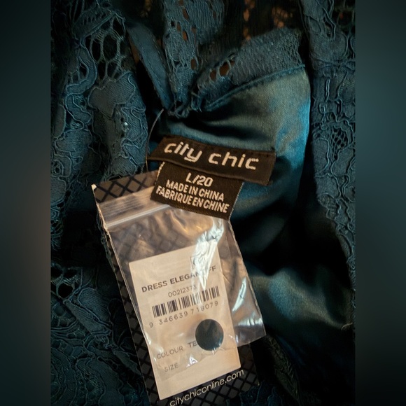 City Chic Teal Long Sleeve Lace Dress - Picture 4 of 4